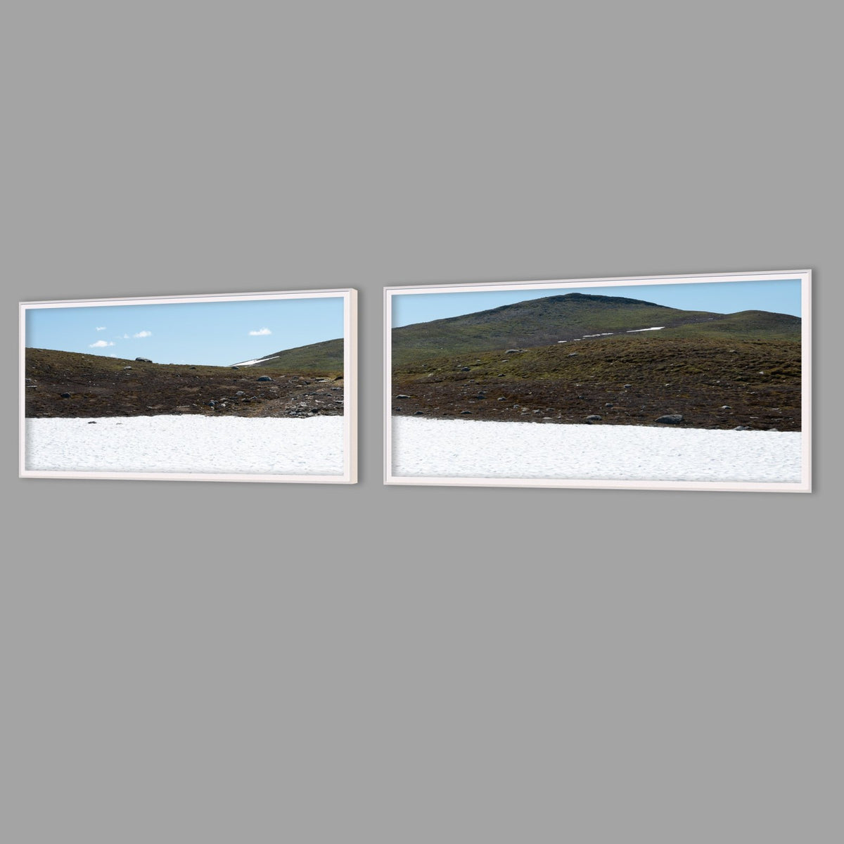 LED-Wandbild Zweiteiler quer mit Abstand – Berge & Fjorde