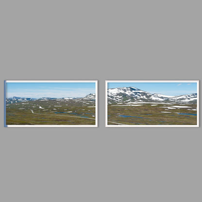 LED-Wandbild Zweiteiler quer mit Abstand – Berge & Fjorde