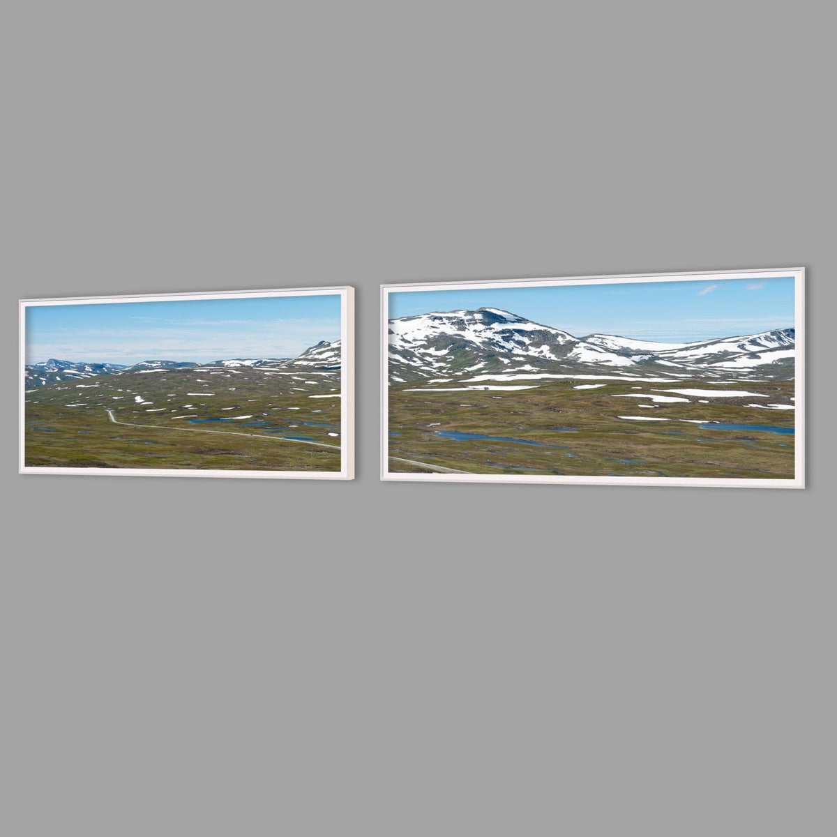 LED-Wandbild Zweiteiler quer mit Abstand – Berge & Fjorde