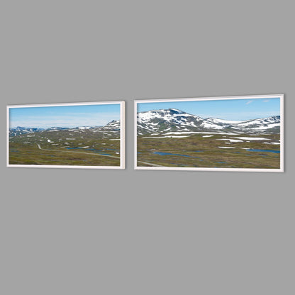 LED-Wandbild Zweiteiler quer mit Abstand – Berge & Fjorde
