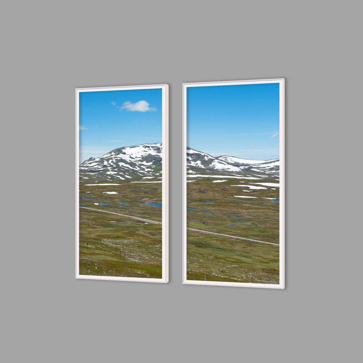 LED-Wandbild Zweiteiler hochkant mit Abstand – Berge & Fjorde