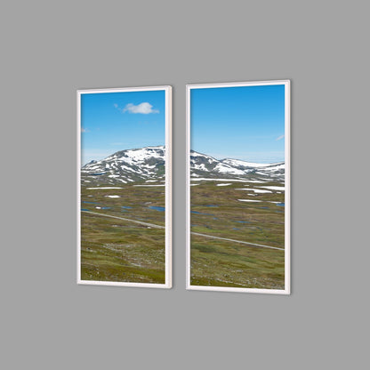 LED-Wandbild Zweiteiler hochkant mit Abstand – Berge & Fjorde