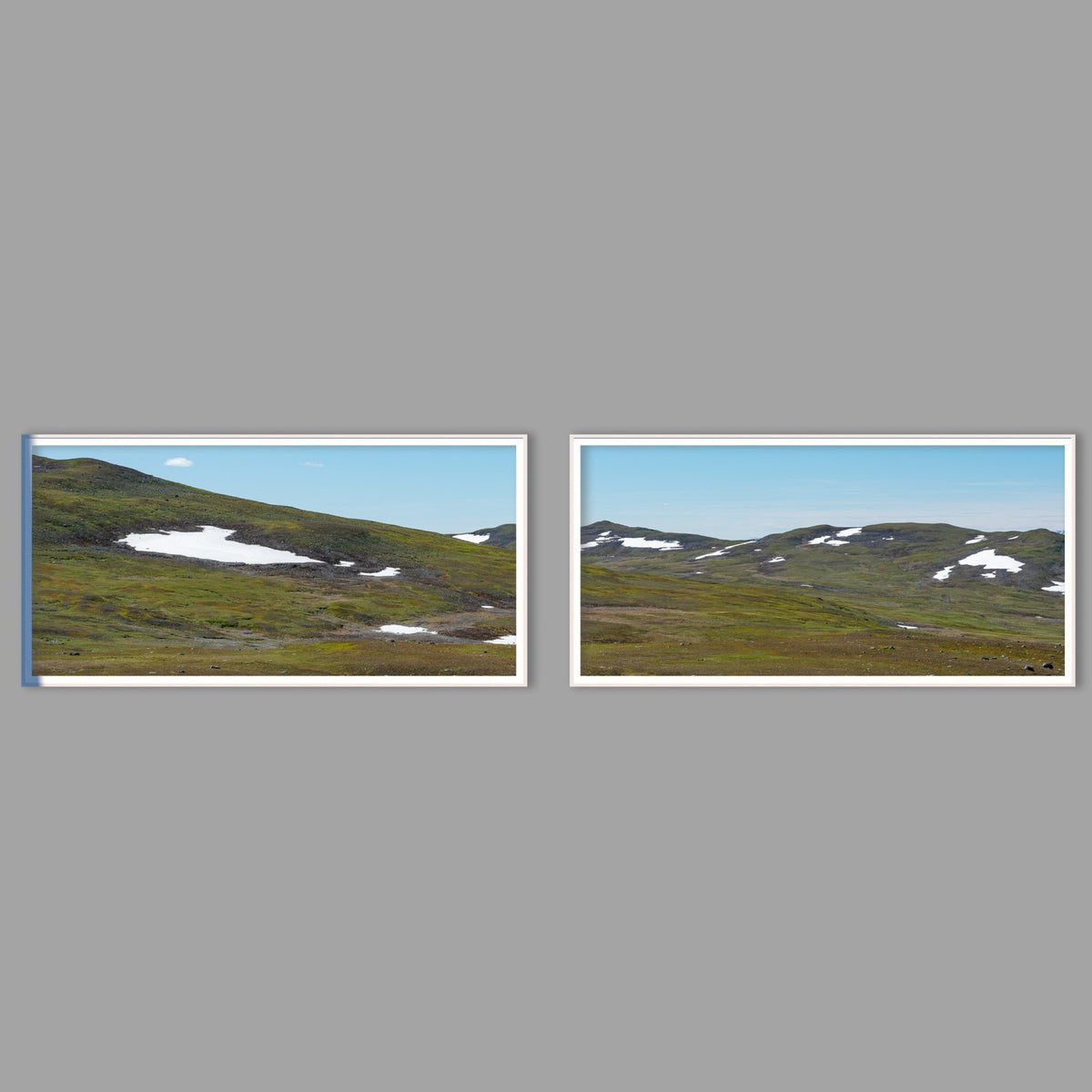 LED-Wandbild Zweiteiler quer mit Abstand – Berge & Fjorde