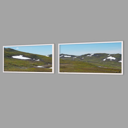 LED-Wandbild Zweiteiler quer mit Abstand – Berge & Fjorde