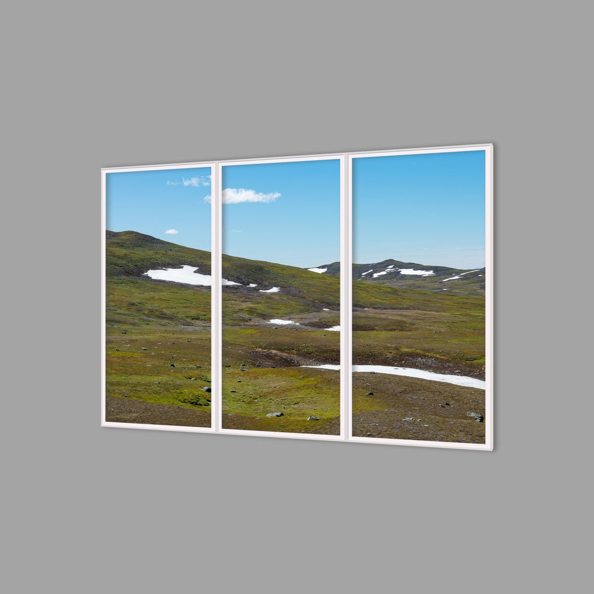 LED-Wandbild Dreiteiler hochkant 180x120 cm – Berge & Fjorde