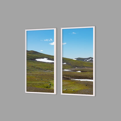 LED-Wandbild Zweiteiler hochkant mit Abstand – Berge & Fjorde