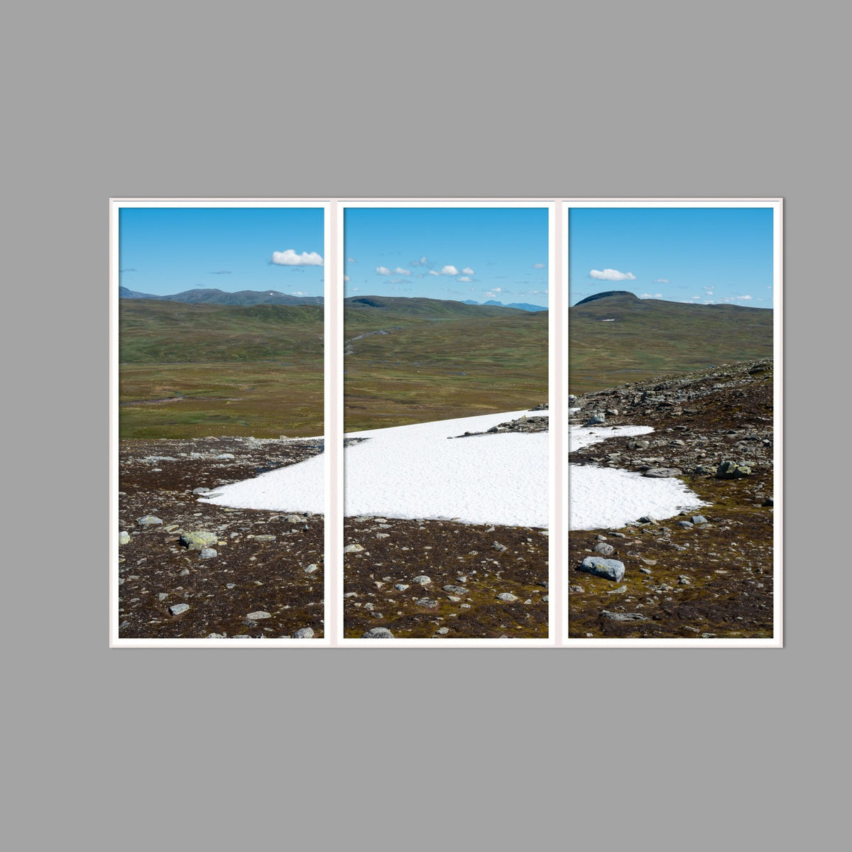 LED-Wandbild Dreiteiler hochkant 180x120 cm – Berge & Fjorde