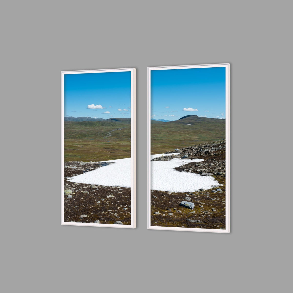 LED-Wandbild Zweiteiler hochkant mit Abstand – Berge & Fjorde