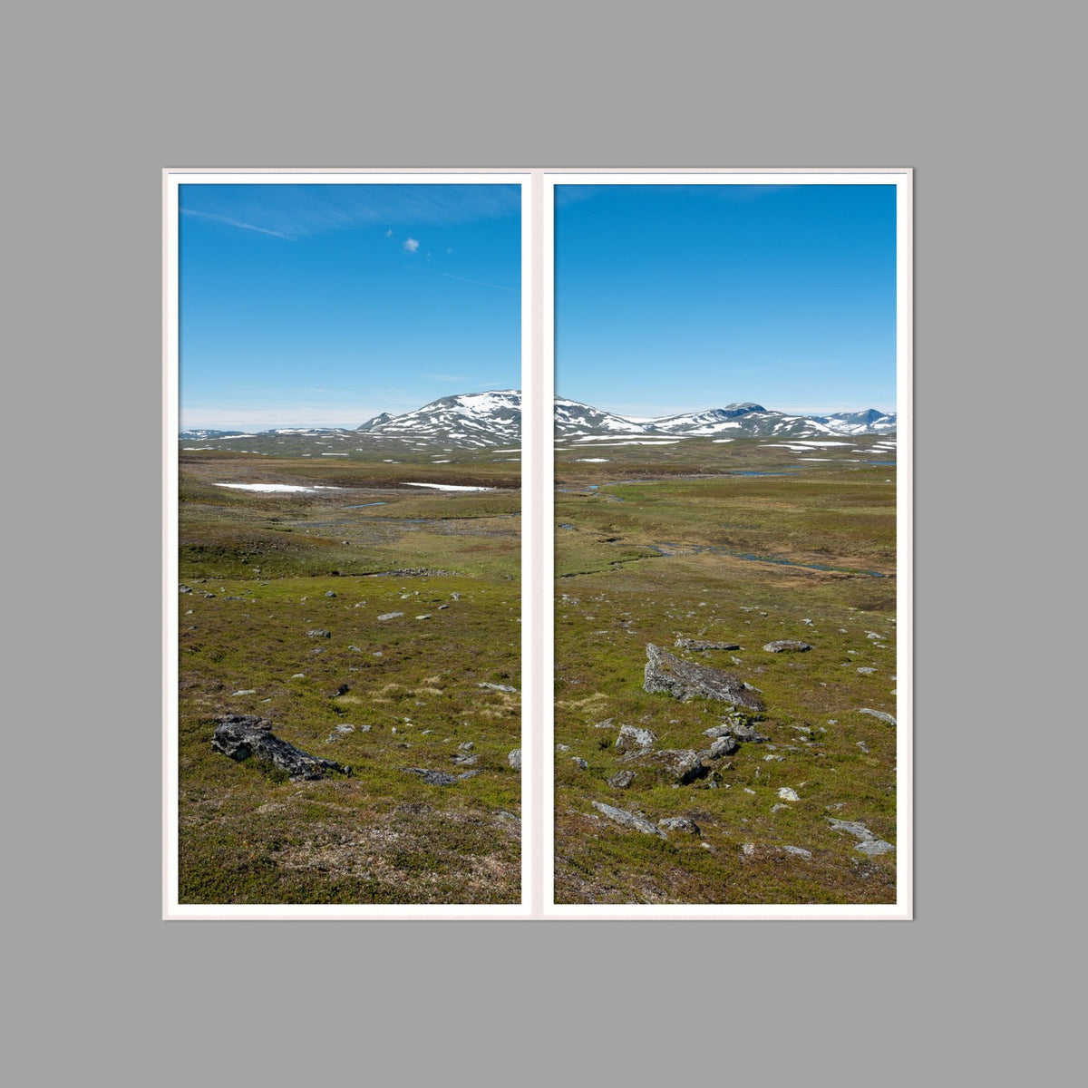 LED-Wandbild Zweiteiler hochkant 120x120 cm – Berge & Fjorde