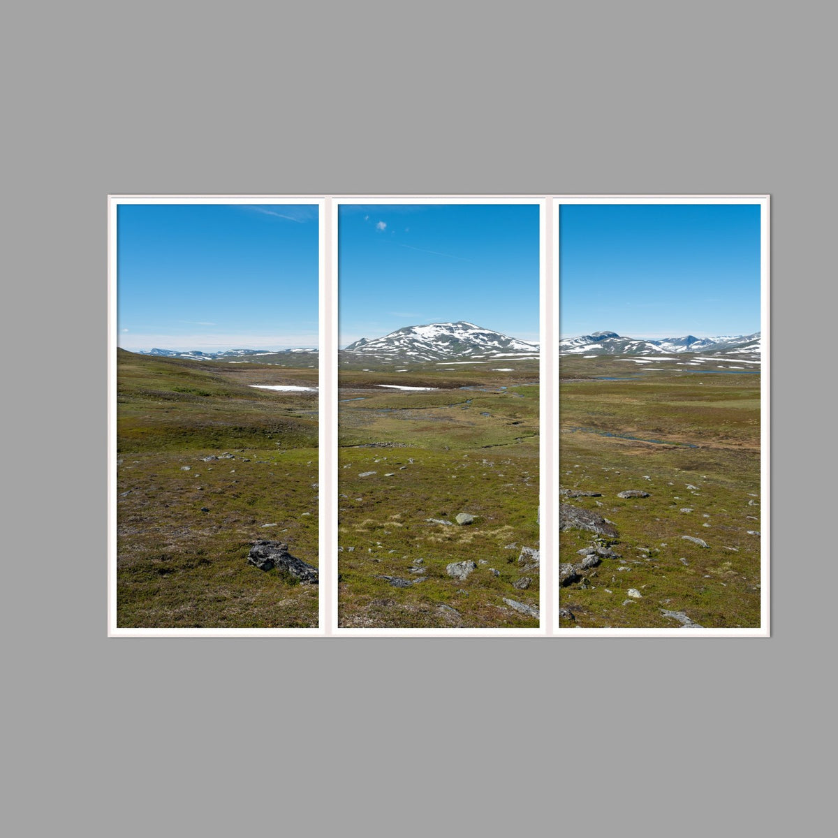 LED-Wandbild Dreiteiler hochkant 180x120 cm – Berge & Fjorde
