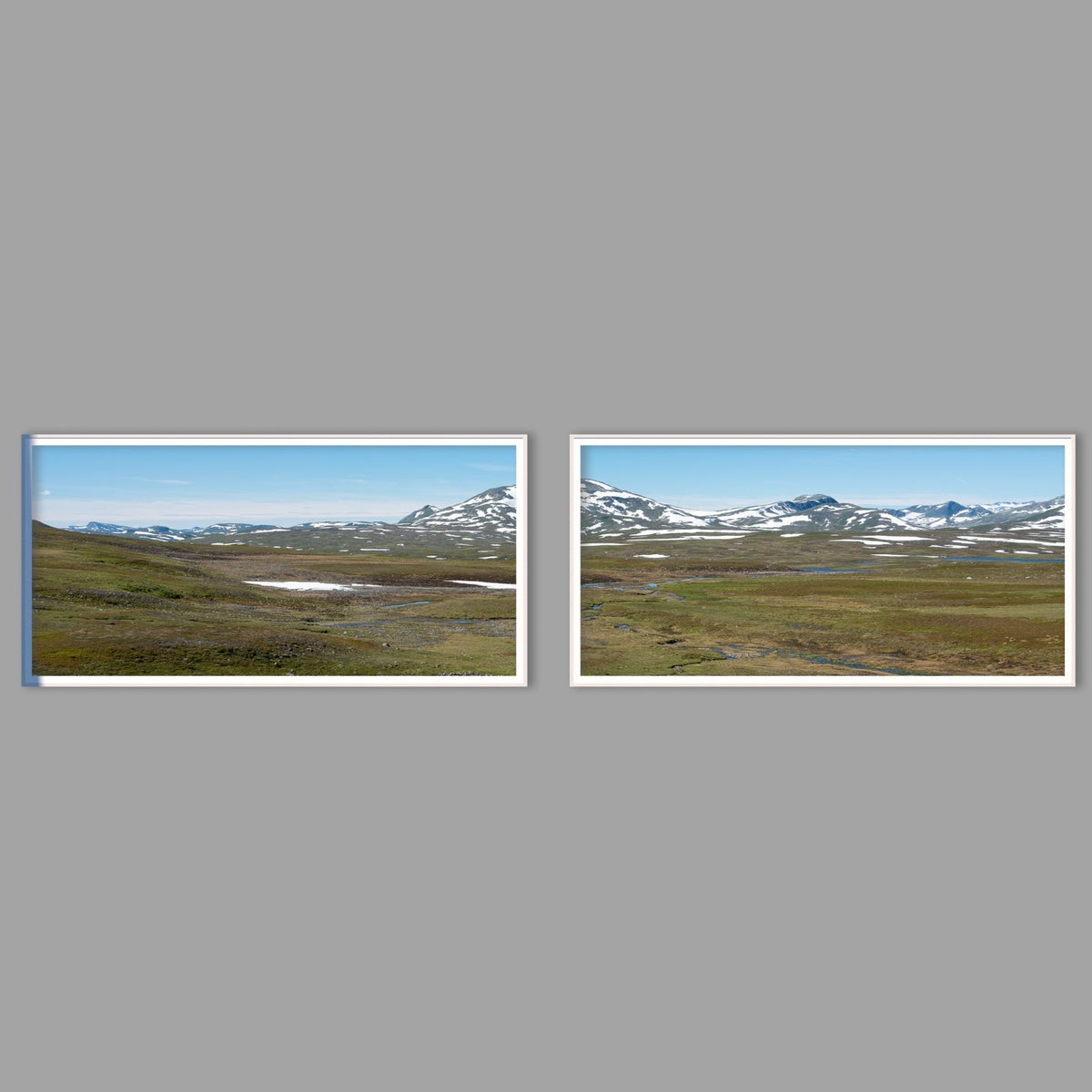 LED-Wandbild Zweiteiler quer mit Abstand – Berge & Fjorde