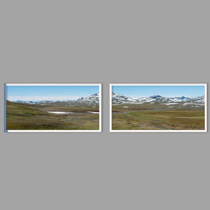 LED-Wandbild Zweiteiler quer mit Abstand – Berge & Fjorde