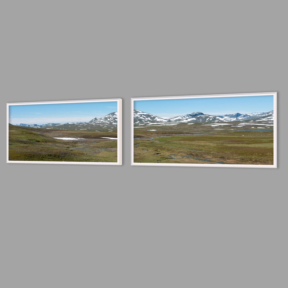 LED-Wandbild Zweiteiler quer mit Abstand – Berge & Fjorde