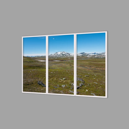 LED-Wandbild Dreiteiler hochkant 180x120 cm – Berge & Fjorde