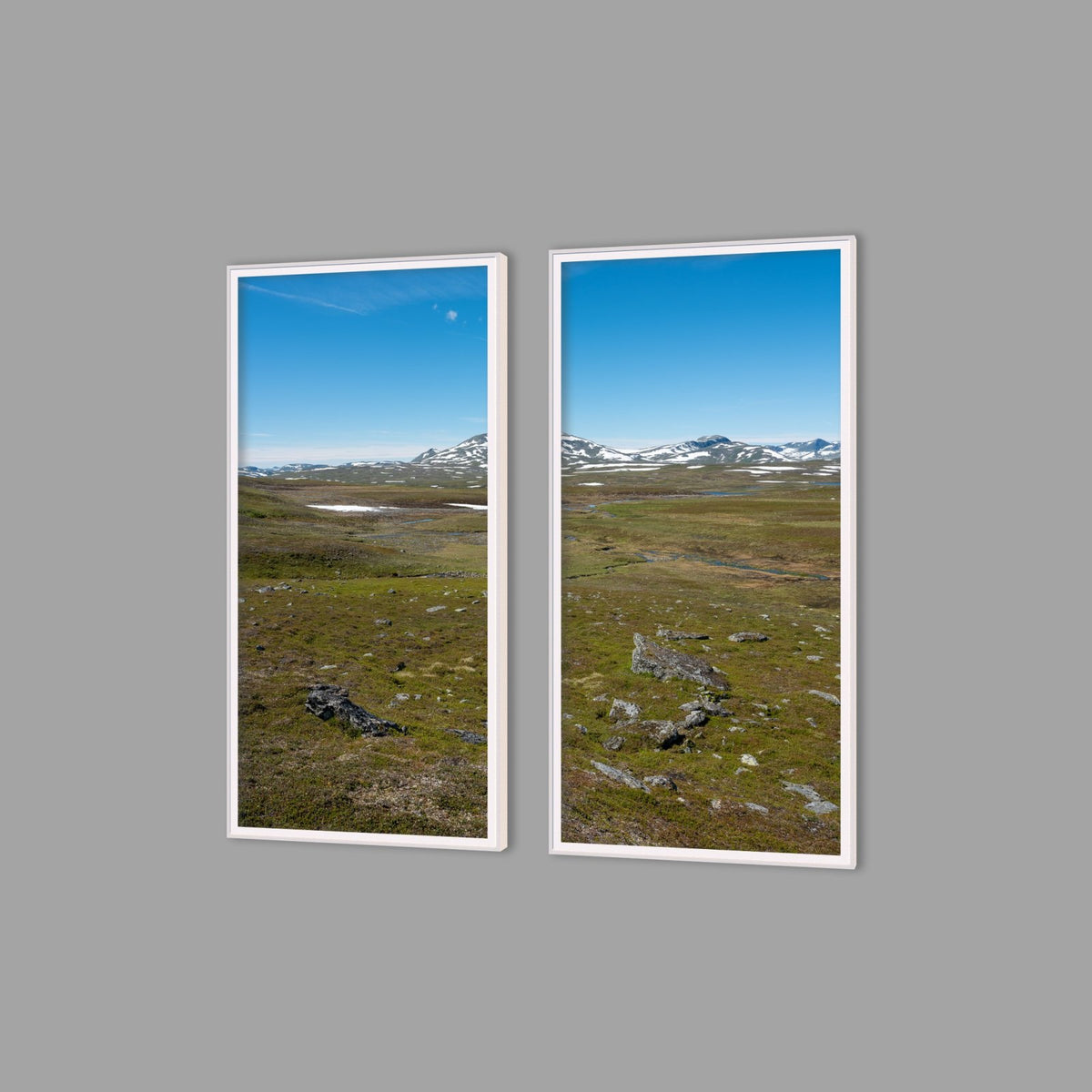 LED-Wandbild Zweiteiler hochkant mit Abstand – Berge & Fjorde
