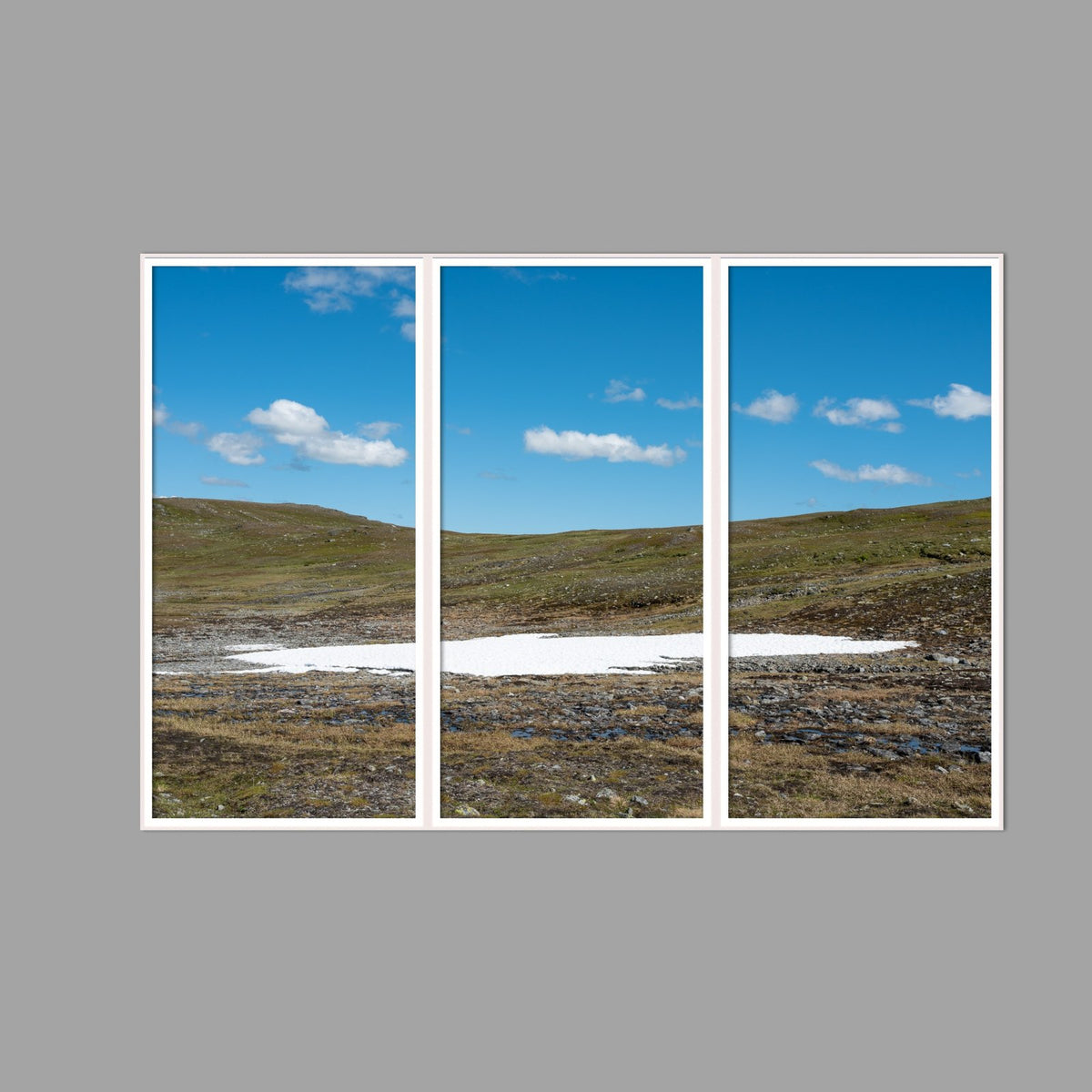 LED-Wandbild Dreiteiler hochkant 180x120 cm – Berge & Fjorde