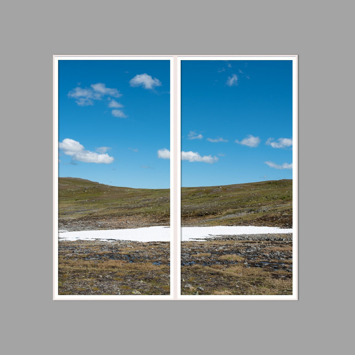 LED-Wandbild Zweiteiler hochkant 120x120 cm – Berge & Fjorde