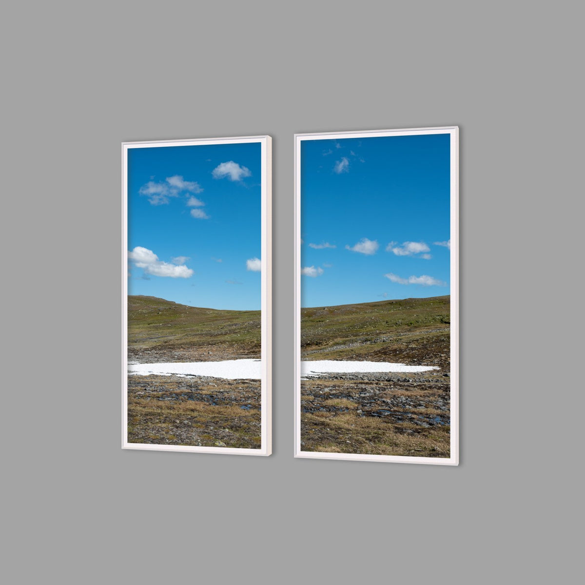 LED-Wandbild Zweiteiler hochkant mit Abstand – Berge & Fjorde