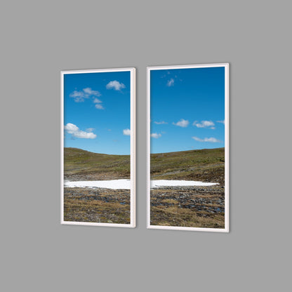 LED-Wandbild Zweiteiler hochkant mit Abstand – Berge & Fjorde