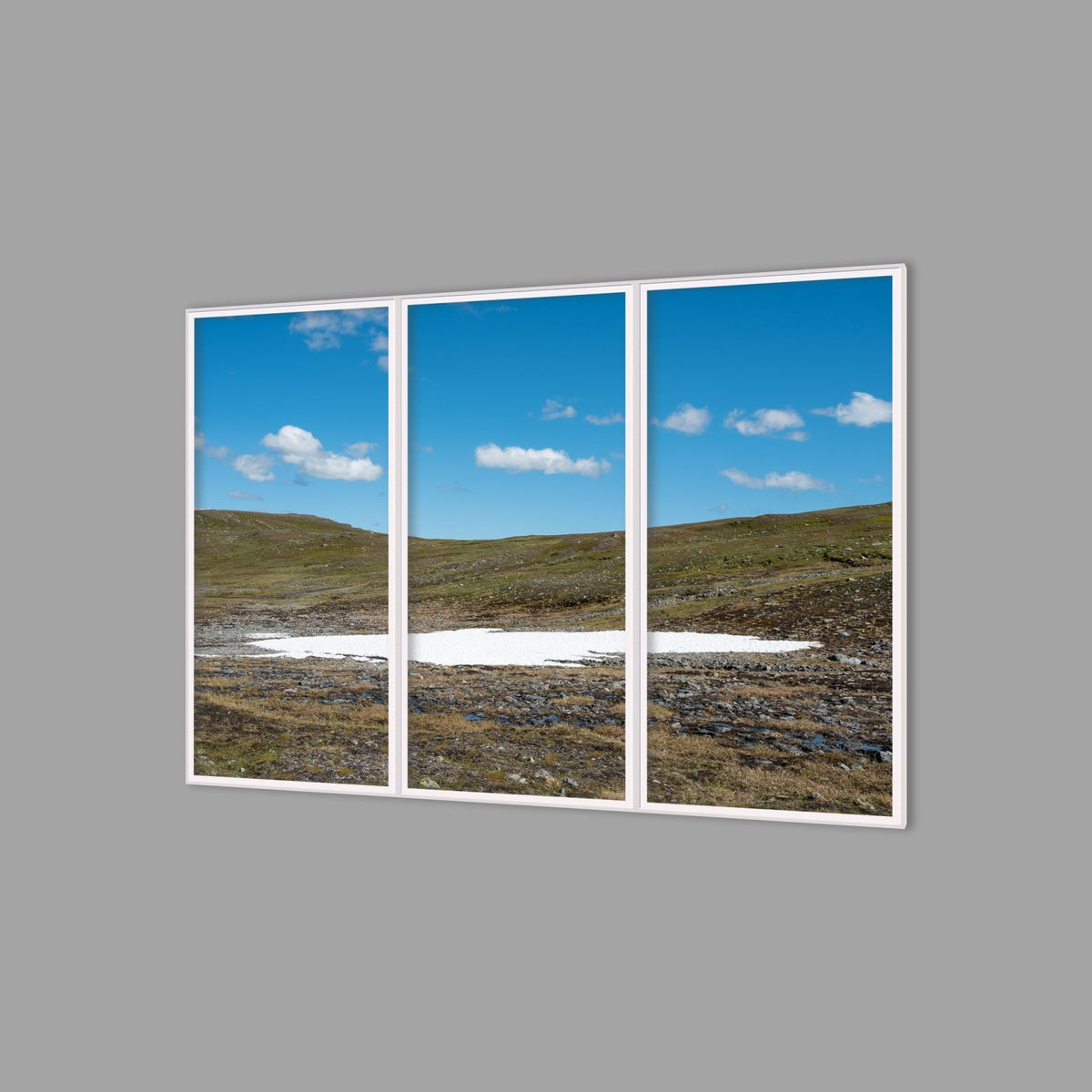 LED-Wandbild Dreiteiler hochkant 180x120 cm – Berge & Fjorde