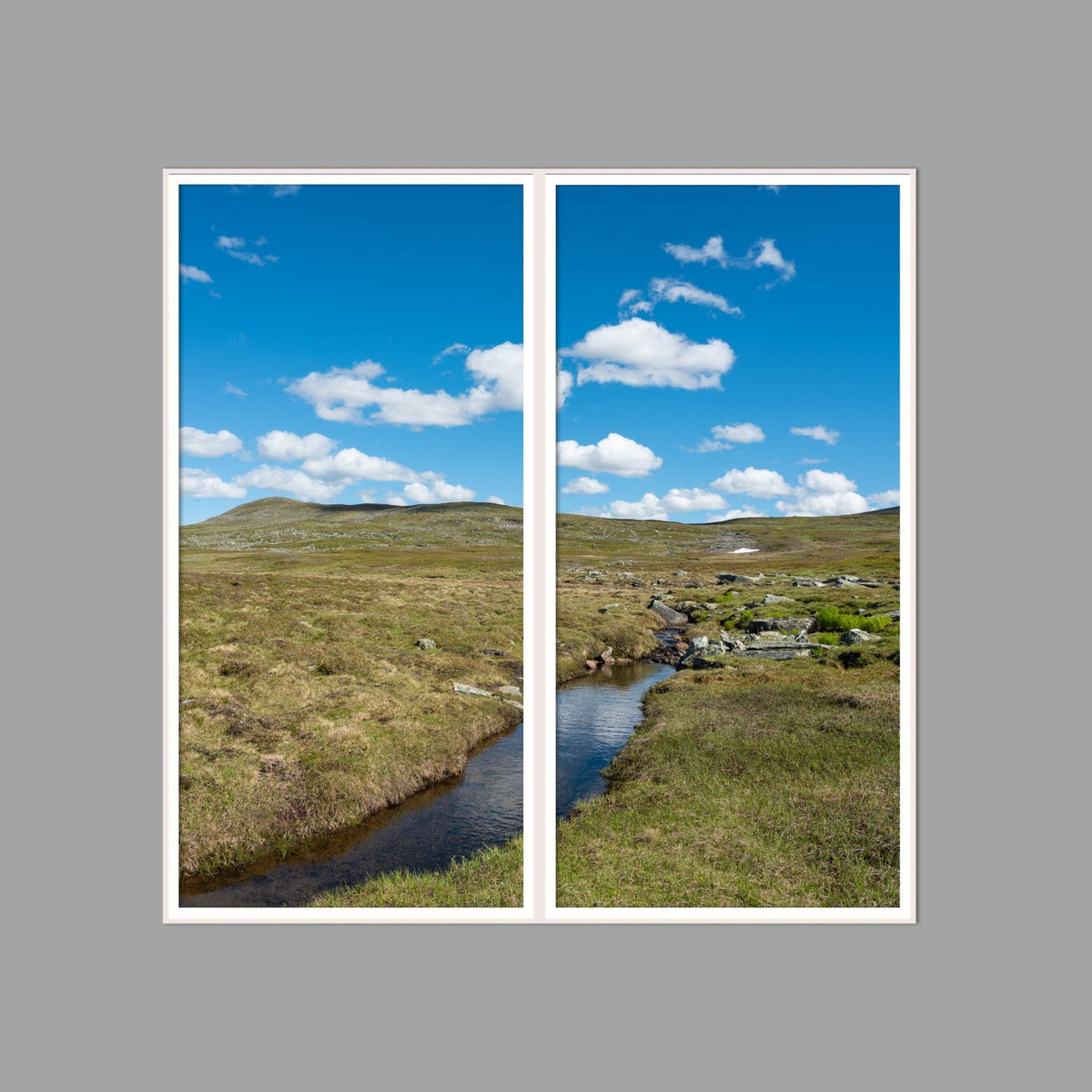 LED-Wandbild Zweiteiler hochkant 120x120 cm – Berge & Fjorde