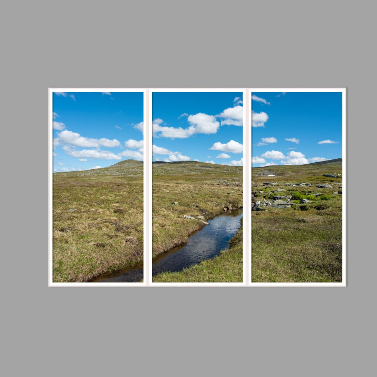 LED-Wandbild Dreiteiler hochkant 180x120 cm – Berge & Fjorde