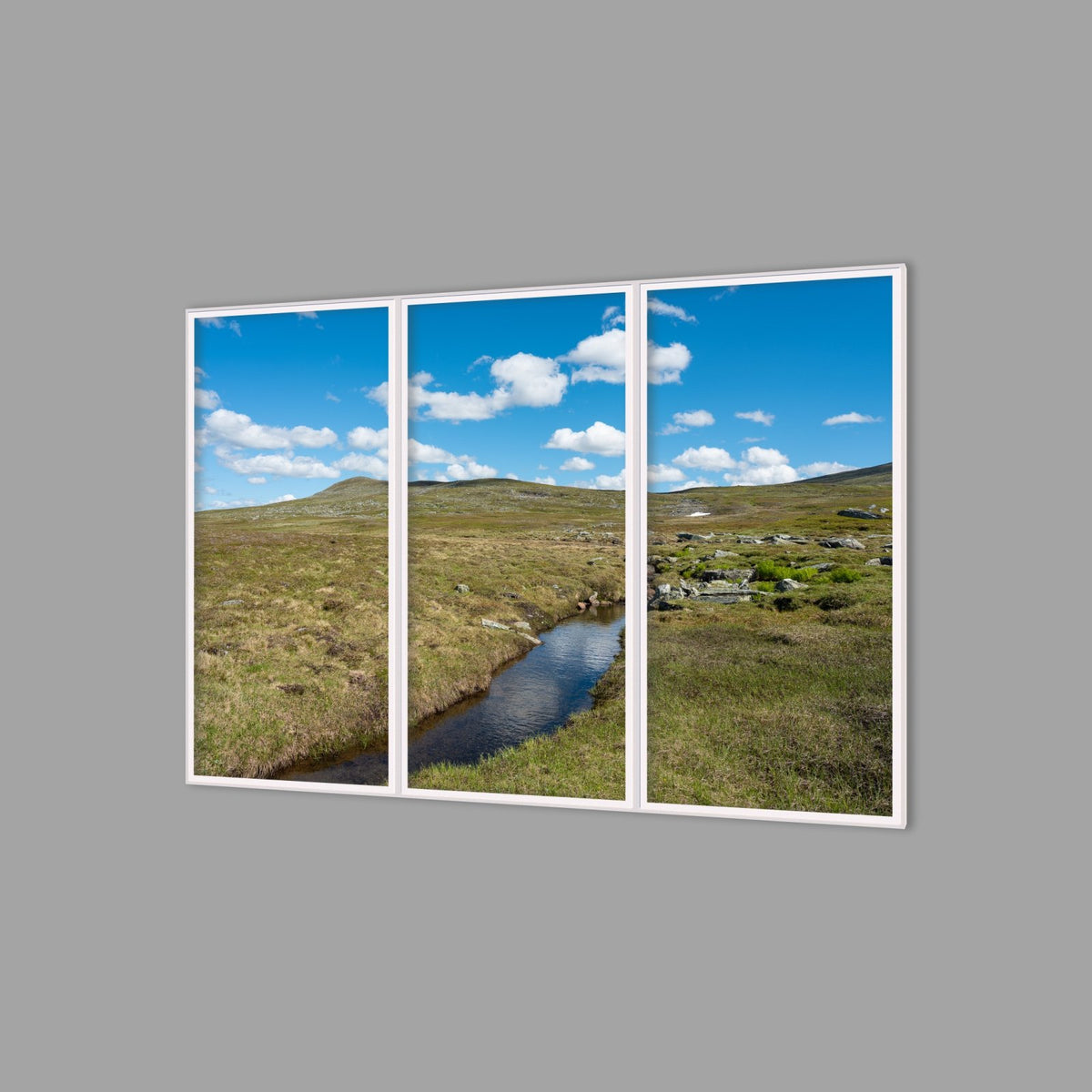 LED-Wandbild Dreiteiler hochkant 180x120 cm – Berge & Fjorde