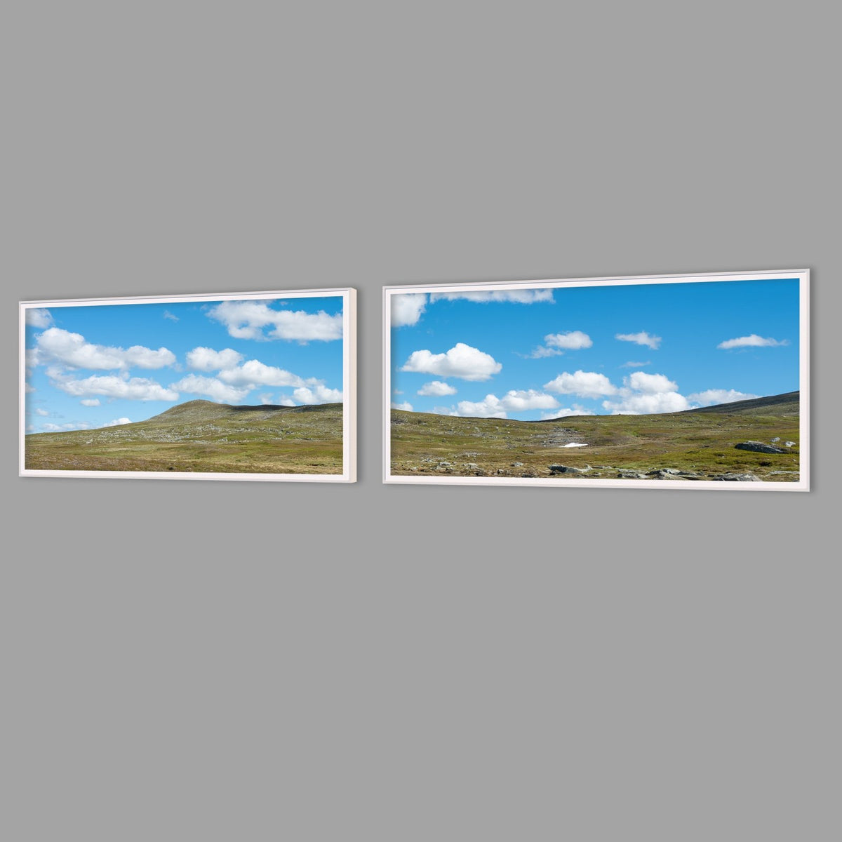 LED-Wandbild Zweiteiler quer mit Abstand – Berge & Fjorde