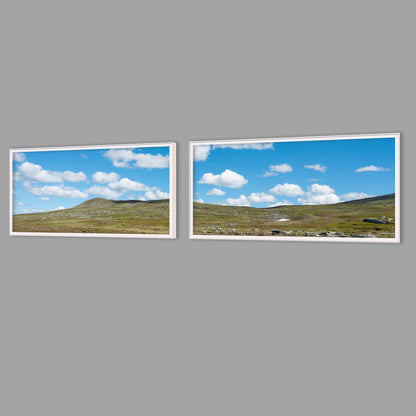 LED-Wandbild Zweiteiler quer mit Abstand – Berge & Fjorde