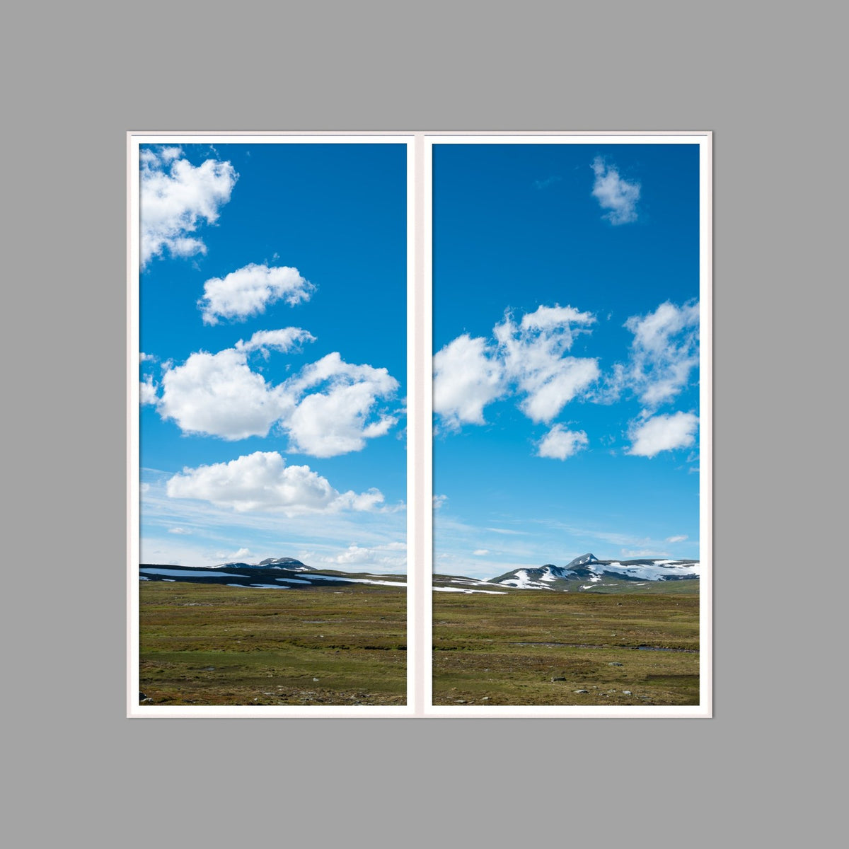 LED-Wandbild Zweiteiler hochkant 120x120 cm – Berge & Fjorde
