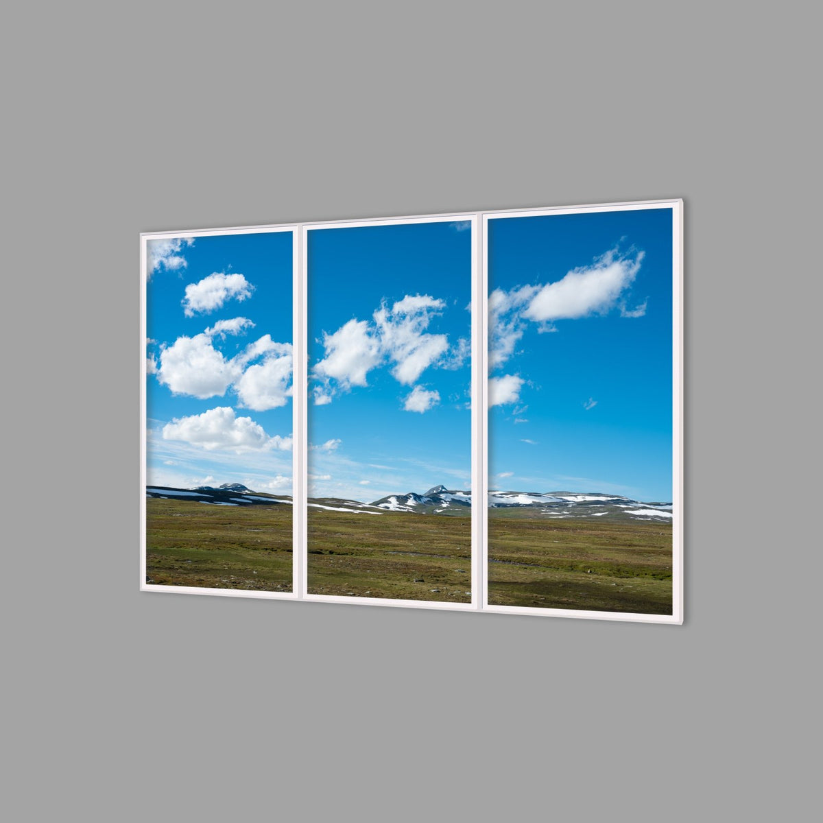 LED-Wandbild Dreiteiler hochkant 180x120 cm – Berge & Fjorde