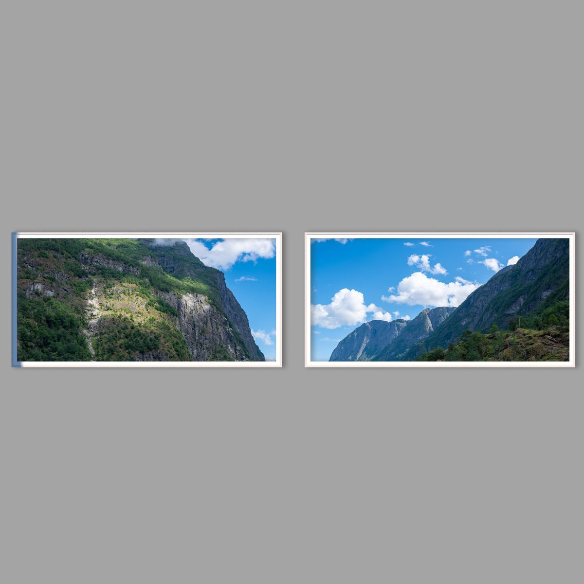 LED-Wandbild Zweiteiler quer mit Abstand – Berge & Fjorde
