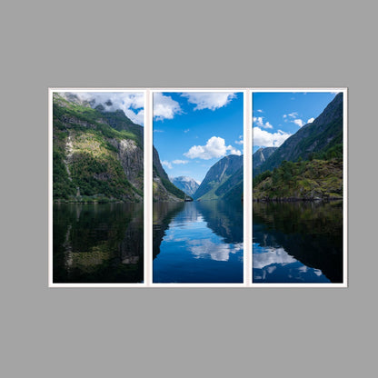 LED-Wandbild Dreiteiler hochkant 180x120 cm – Berge & Fjorde