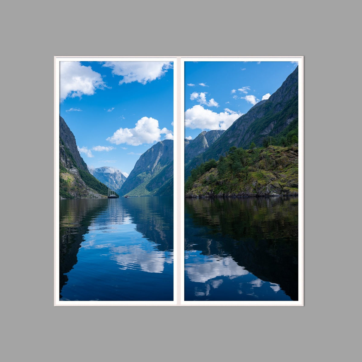 LED-Wandbild Zweiteiler hochkant 120x120 cm – Berge & Fjorde