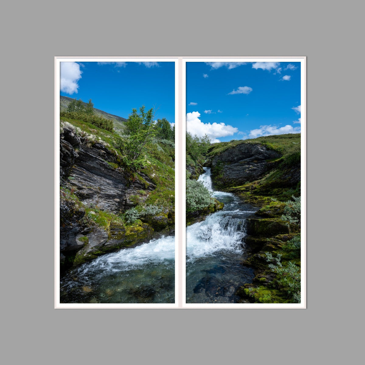 LED-Wandbild Zweiteiler hochkant 120x120 cm – Berge & Fjorde