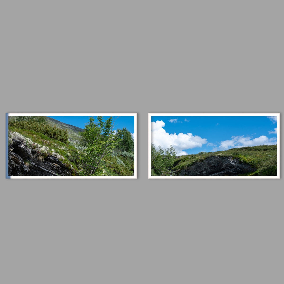 LED-Wandbild Zweiteiler quer mit Abstand – Berge & Fjorde