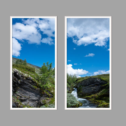 LED-Wandbild Zweiteiler hochkant mit Abstand – Berge & Fjorde