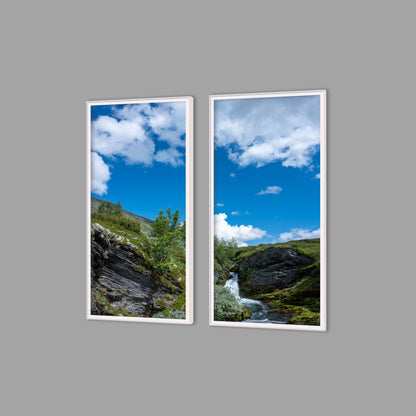 LED-Wandbild Zweiteiler hochkant mit Abstand – Berge & Fjorde