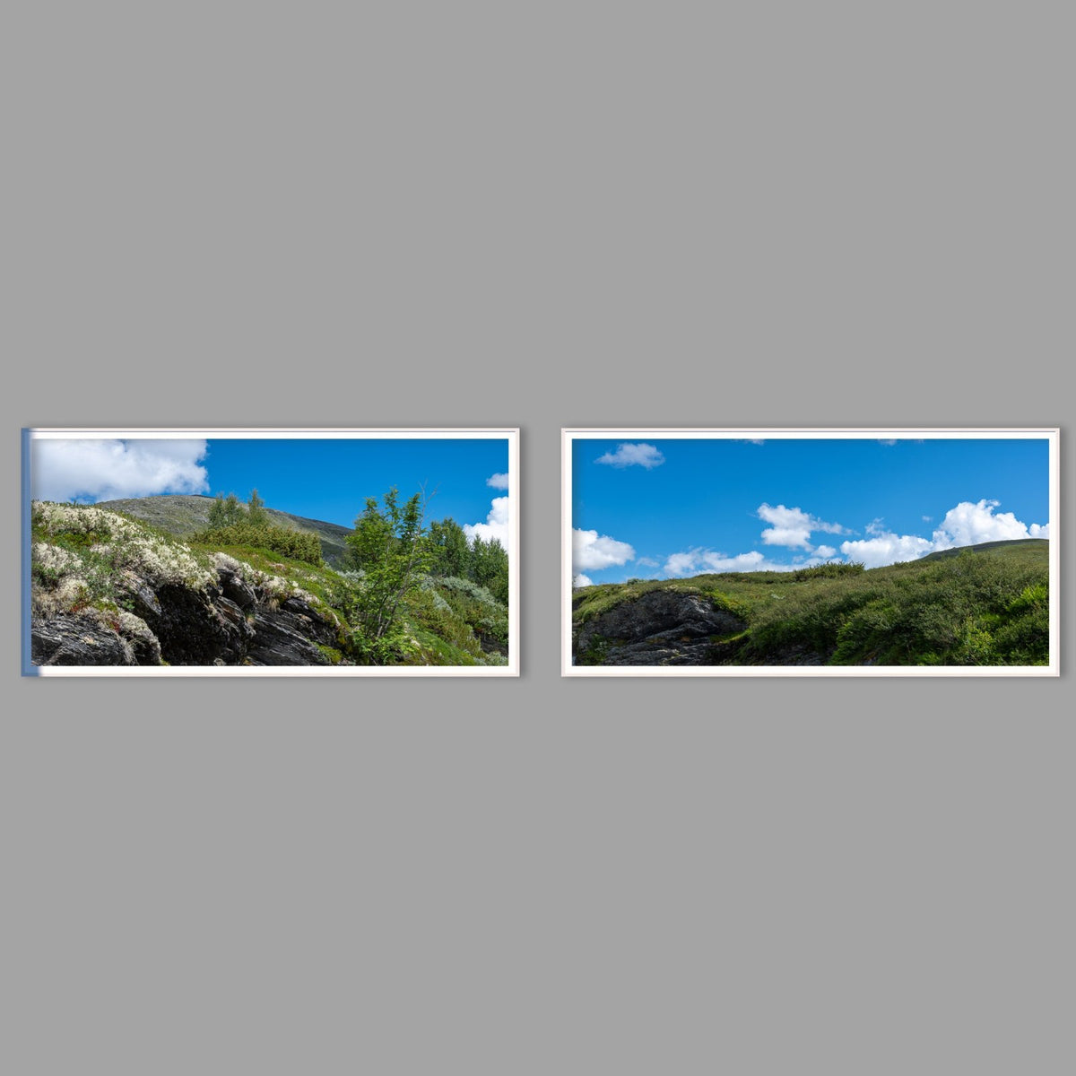 LED-Wandbild Zweiteiler quer mit Abstand – Berge & Fjorde