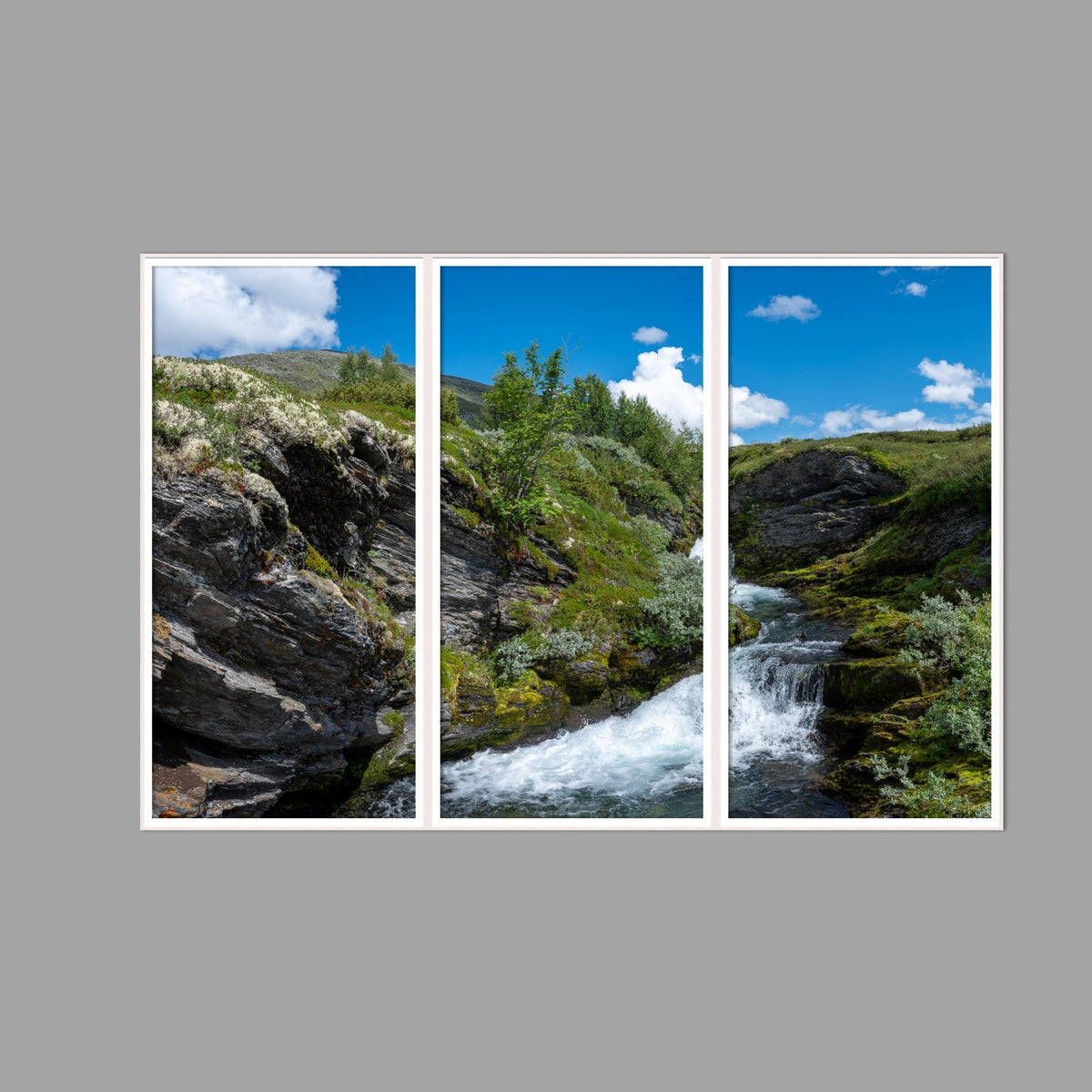 LED-Wandbild Dreiteiler hochkant 180x120 cm – Berge & Fjorde