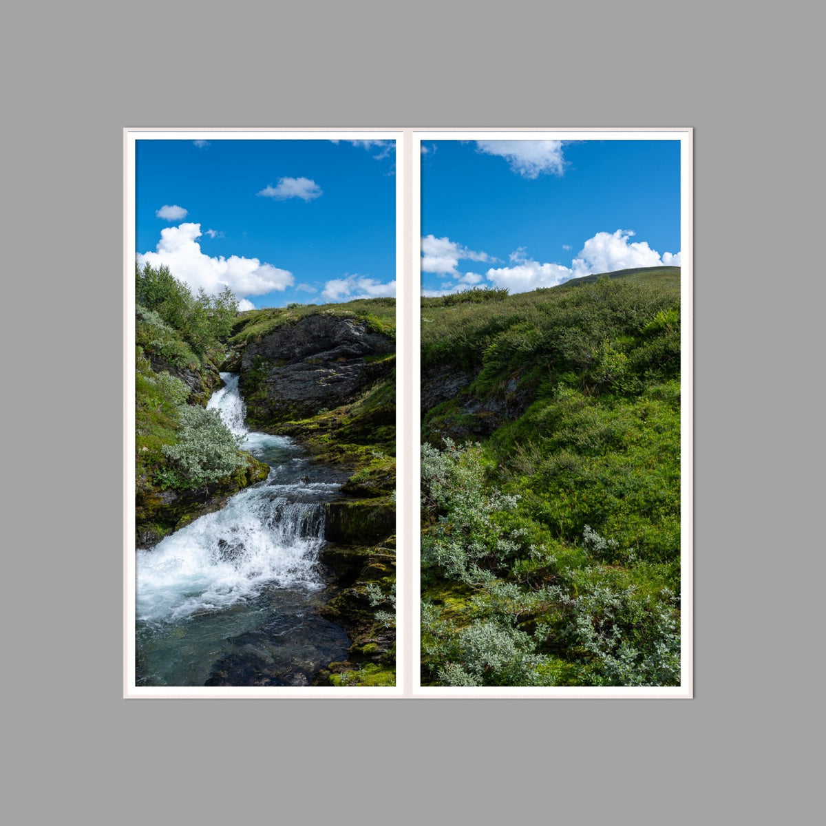 LED-Wandbild Zweiteiler hochkant 120x120 cm – Berge & Fjorde