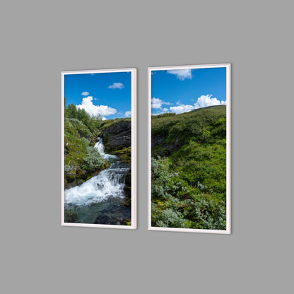 LED-Wandbild Zweiteiler hochkant mit Abstand – Berge & Fjorde