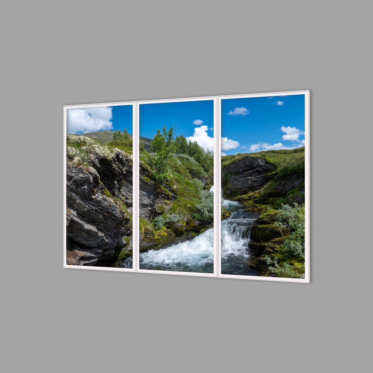 LED-Wandbild Dreiteiler hochkant 180x120 cm – Berge & Fjorde