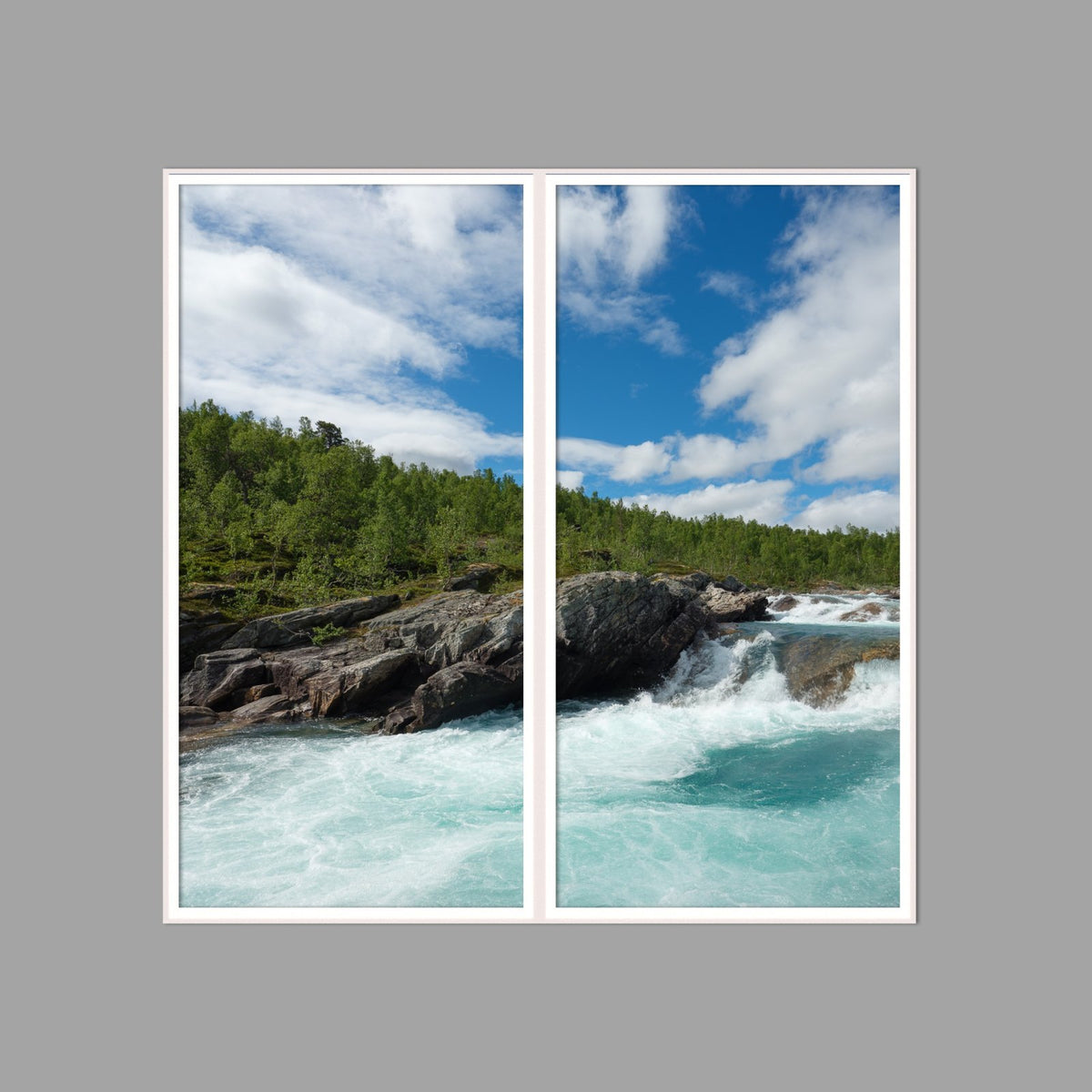 LED-Wandbild Zweiteiler hochkant 120x120 cm – Berge & Fjorde