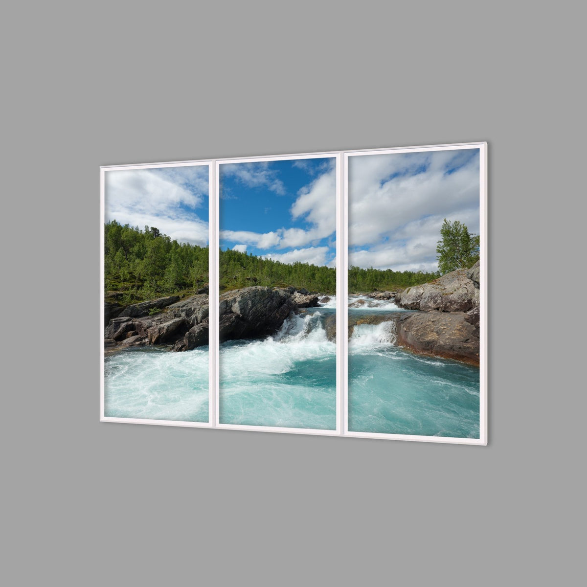 LED-Wandbild Dreiteiler hochkant 180x120 cm – Berge & Fjorde