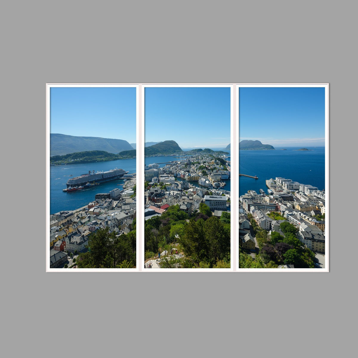 LED-Wandbild Dreiteiler hochkant 180x120 cm – Berge & Fjorde