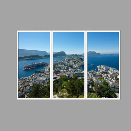 LED-Wandbild Dreiteiler hochkant 180x120 cm – Berge & Fjorde