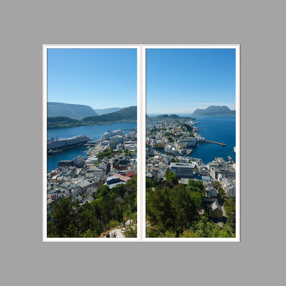 LED-Wandbild Zweiteiler hochkant 120x120 cm – Berge & Fjorde
