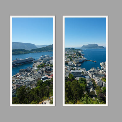 LED-Wandbild Zweiteiler hochkant mit Abstand – Berge & Fjorde
