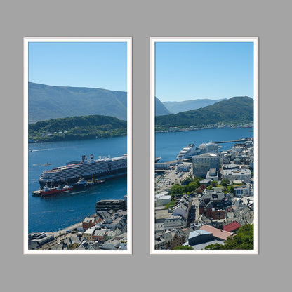 LED-Wandbild Zweiteiler hochkant mit Abstand – Berge & Fjorde
